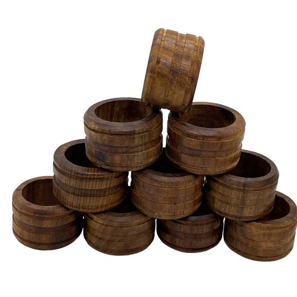 Napkin Rings Vintage Wood Set of Ten Mid Century Modern Holiday Table Setting
